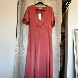 Vila Satin Kimono Midi dress in rust
